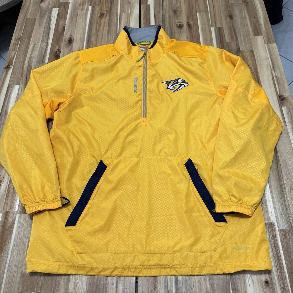 Nashville Predators Pullover Mens L Yellow Reebok 1/4 Zip NHL Center Ice Jacket